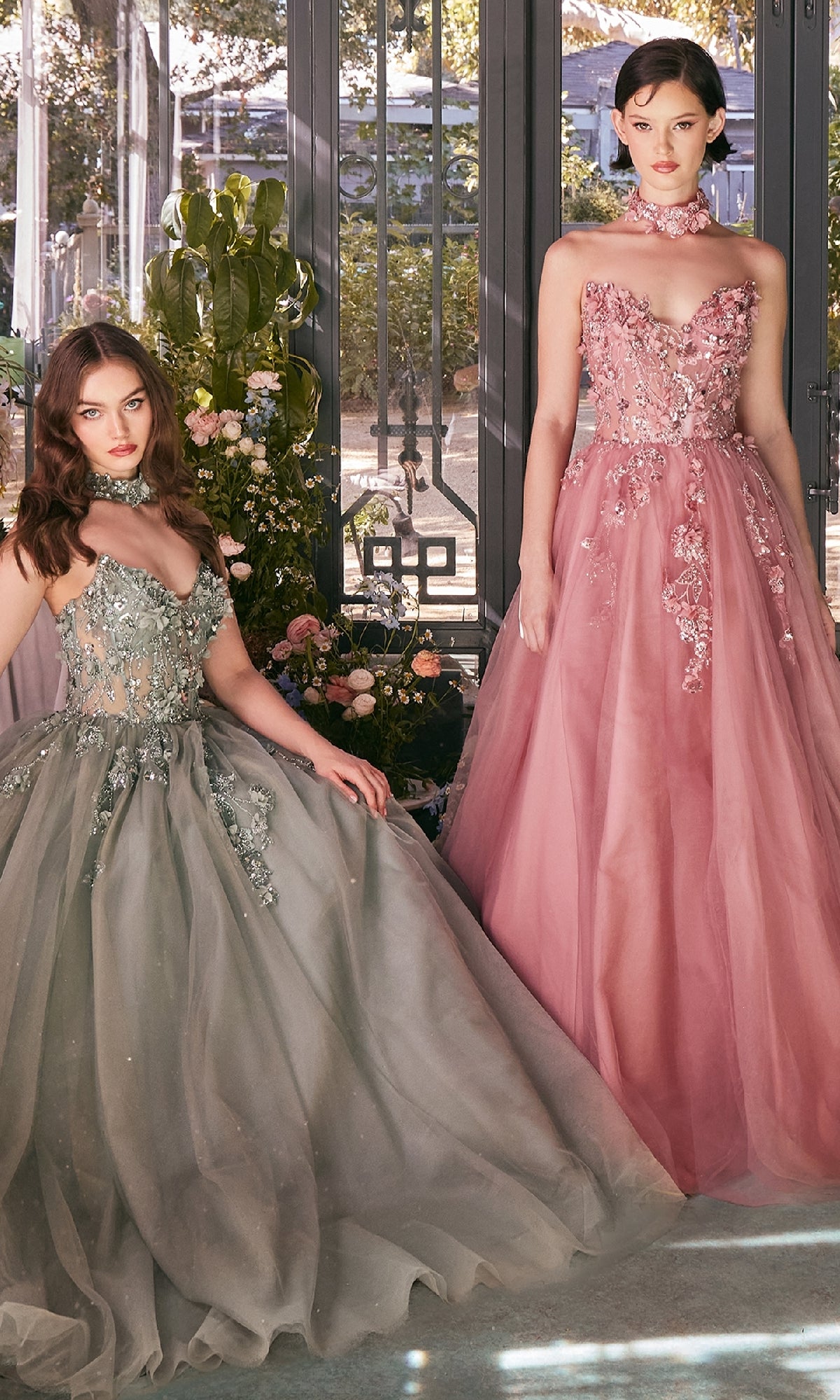 Strapless Floral Prom Gown: Andrea & Leo A1399 Deep Blue / 0