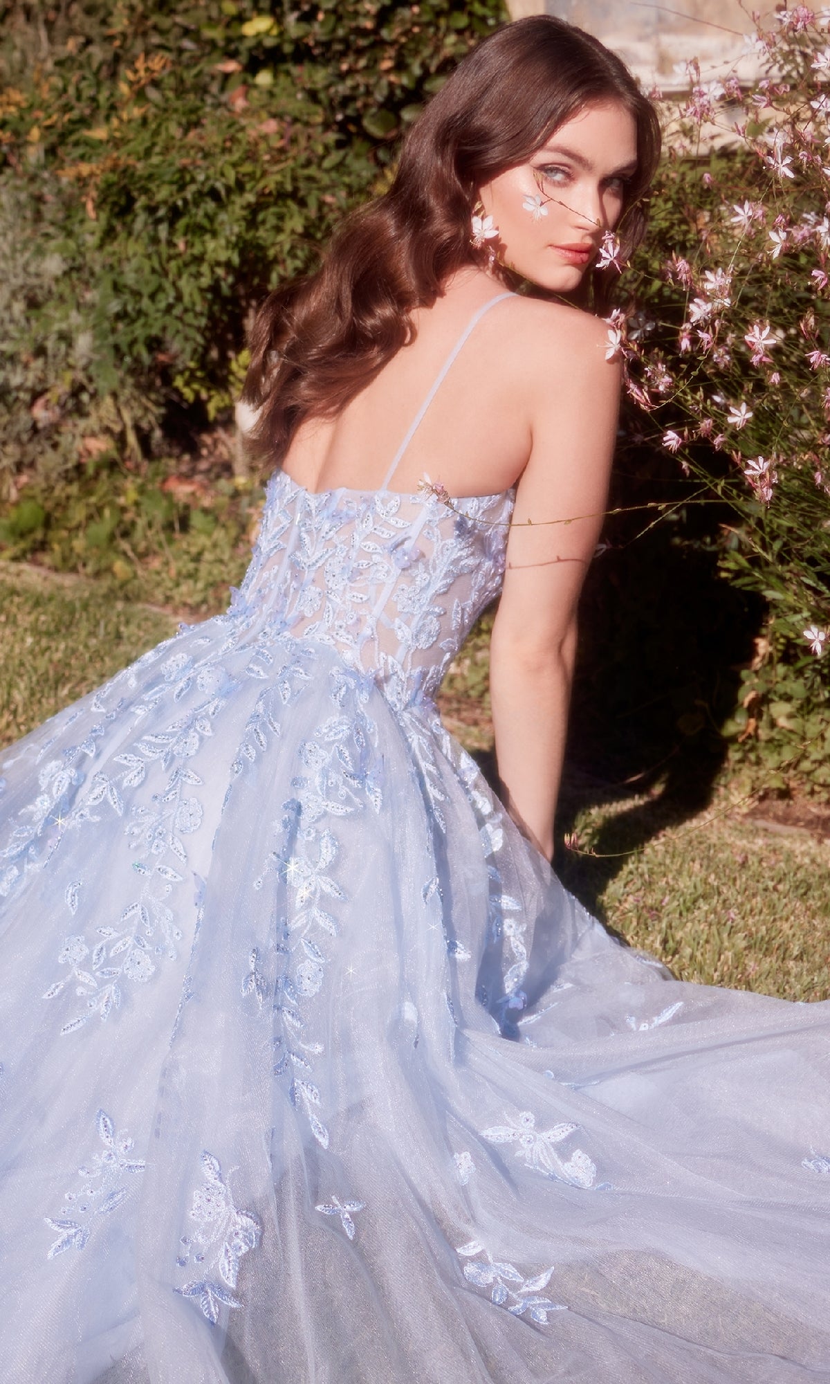 Light Blue Long A-Line Prom Dress with Illusion-Lace Corset Light Blue / 6