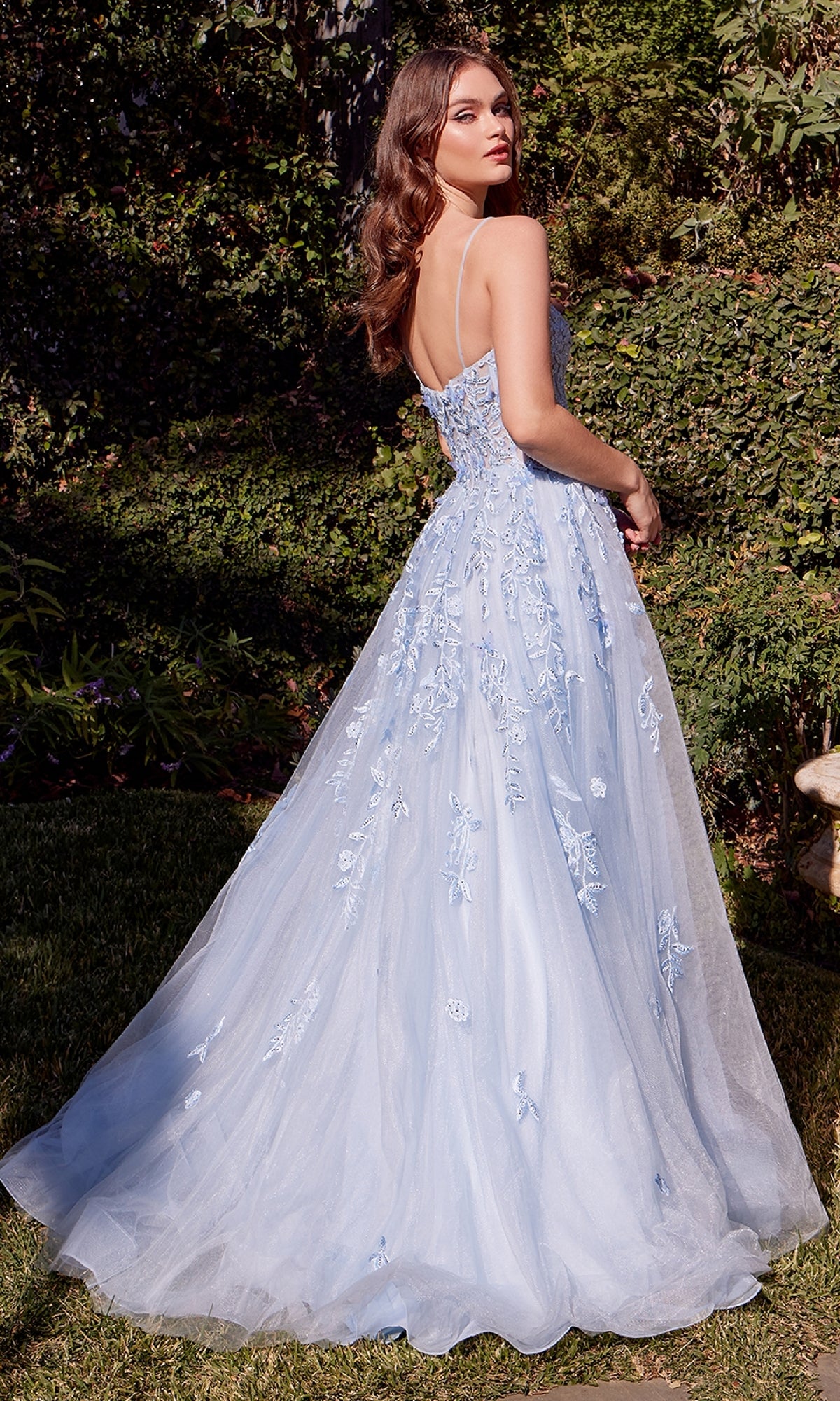 princess polly baby blue dress Light Blue Long A-Line Prom Dress with Illusion-Lace Corset Light Blue / 6