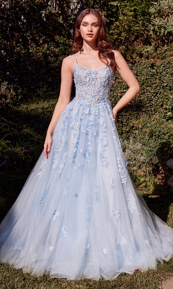 Light Blue Long A-Line Prom Dress with Illusion-Lace Corset PromGirl Light Blue Long A-Line Prom Dress with Illusion-Lace Corset PromGirl