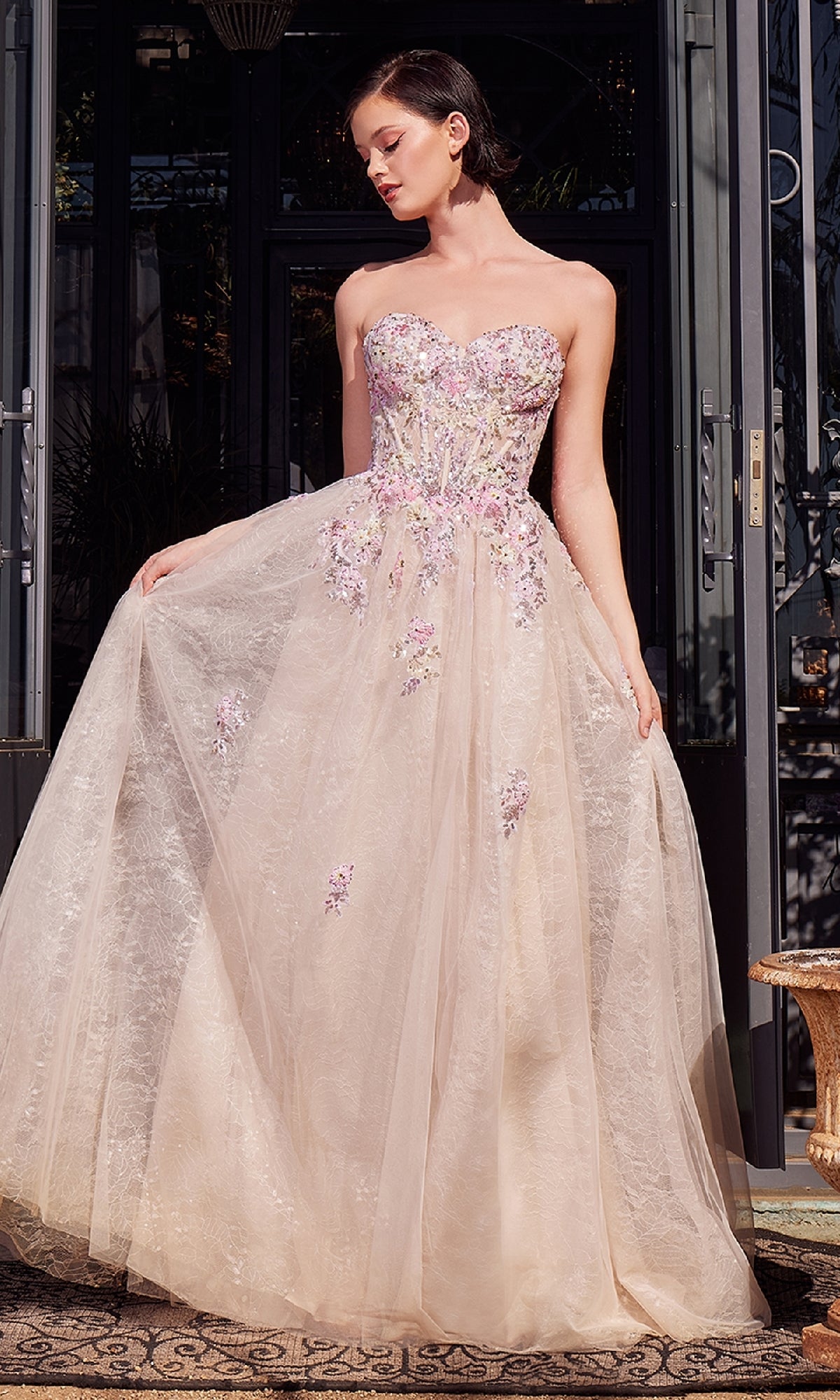 Multicolored Strapless Long Prom Dress with Sequins