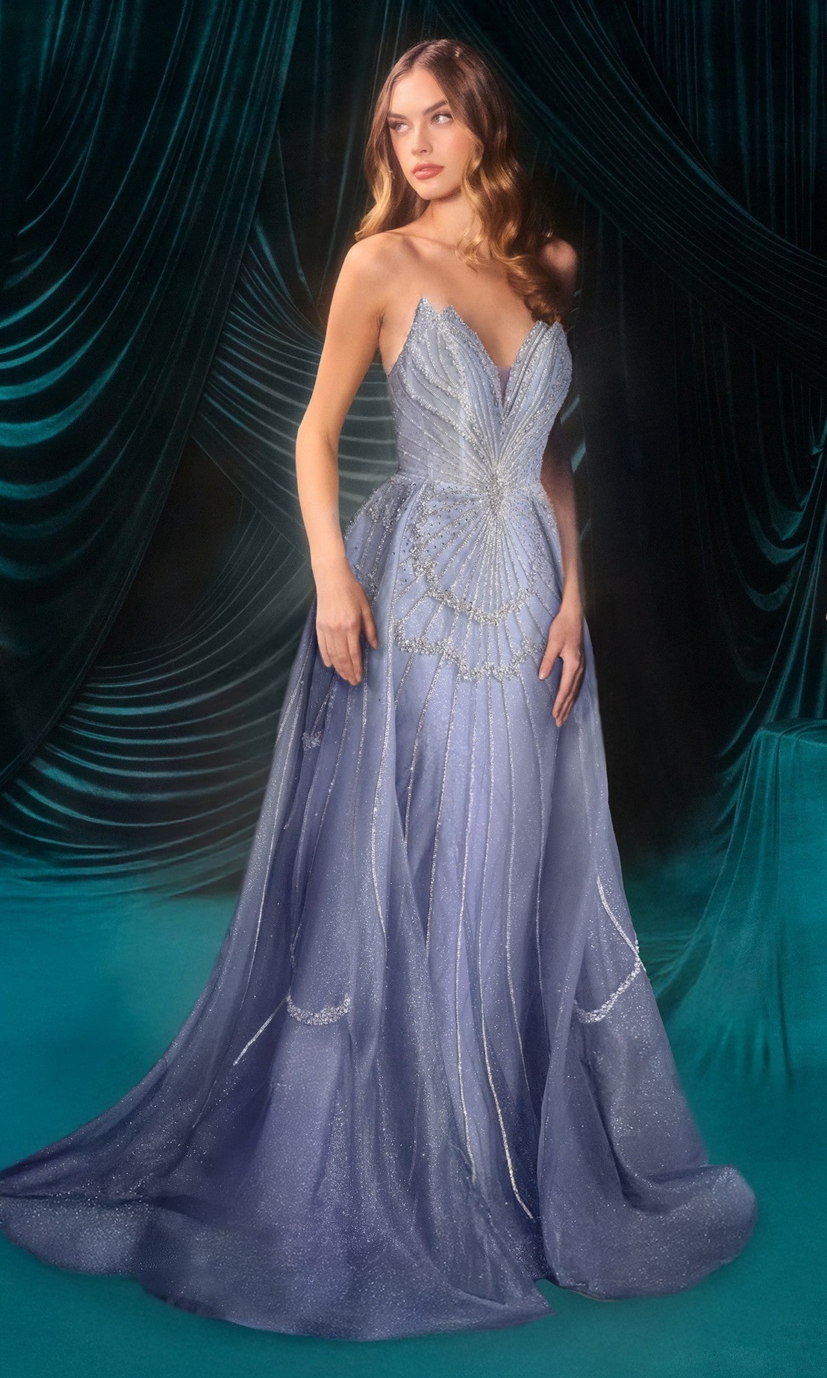 beaded ombre dress Strapless Long Prom with Overskirt Blue / 4 Blue Eyelet Chambray Midi Paris Blue Sizes Size:Medium 15-15.5 ( 34/35) Jigeen