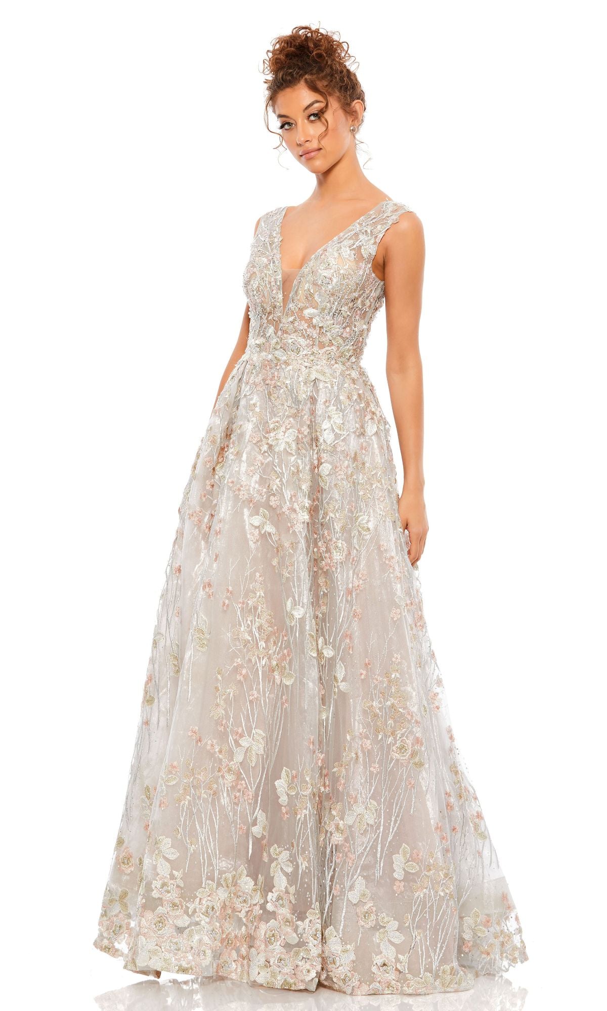 Mac Duggal Floral Embroidered Illusion V-Neck Gown Black, Size 6 Mac Duggal Floral Embroidered Illusion V-Neck Gown Black, Size 6