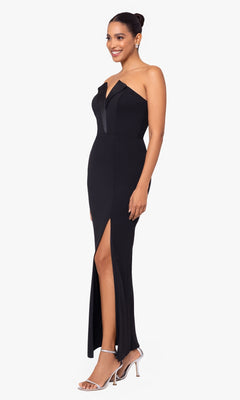 Tuxedo-Style Strapless Long Black Prom Dress – PromGirl
