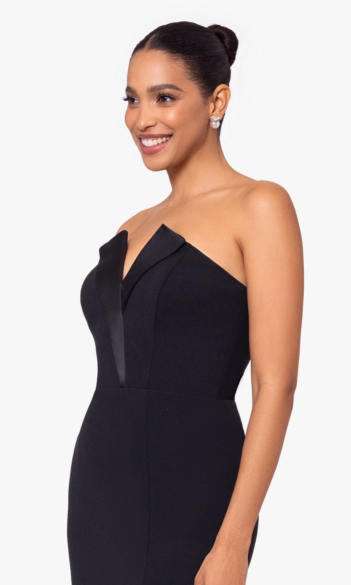 Tuxedo-Style Strapless Long Black Prom Dress– PromGirl