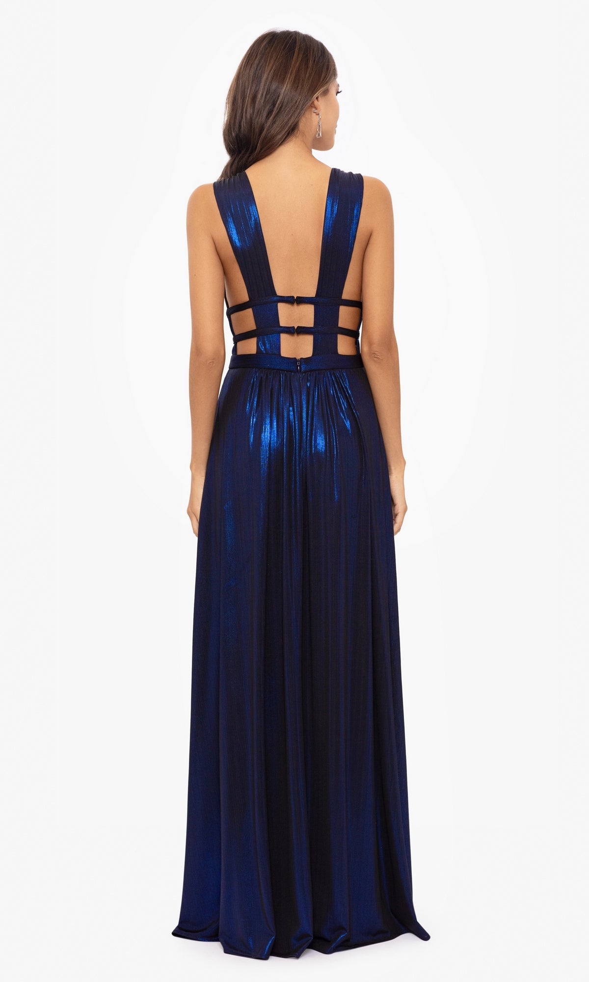 Metallic Royal Blue Long Prom Dress A25549