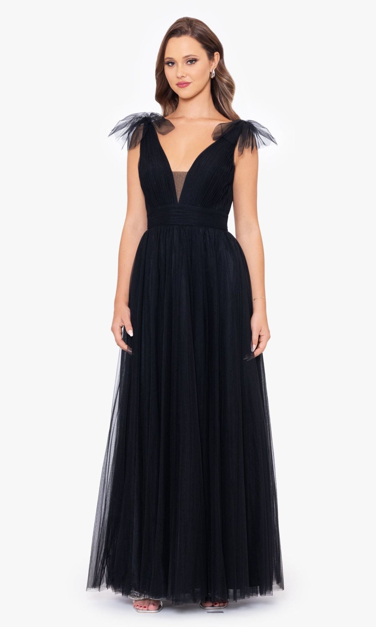 Betsy & Adam Shoulder-Bow Long Prom Dress A26256 Black / 2 Betsy & Adam Shoulder-Bow Long Prom Dress A26256 Black / 2