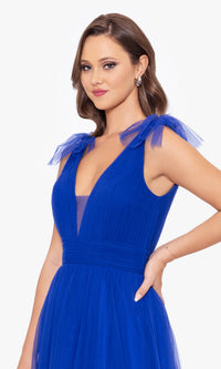 Betsy and Adam Shoulder-Bow Long Prom Dress A26256