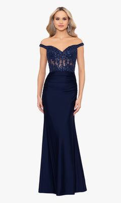 Navy Off-the-Shoulder Long Prom Dress with Sequins PromGirl Navy Off-the-Shoulder Long Prom Dress with Sequins PromGirl