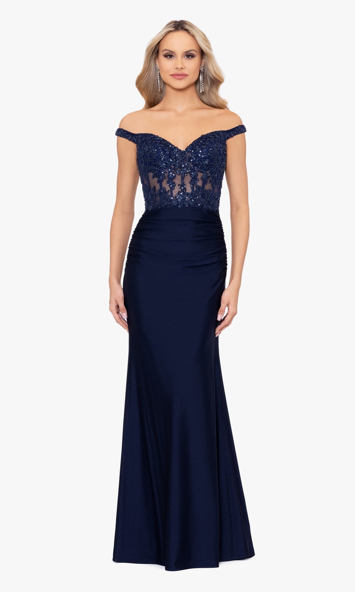 Off-the-Shoulder Long Navy Prom Dress A26276