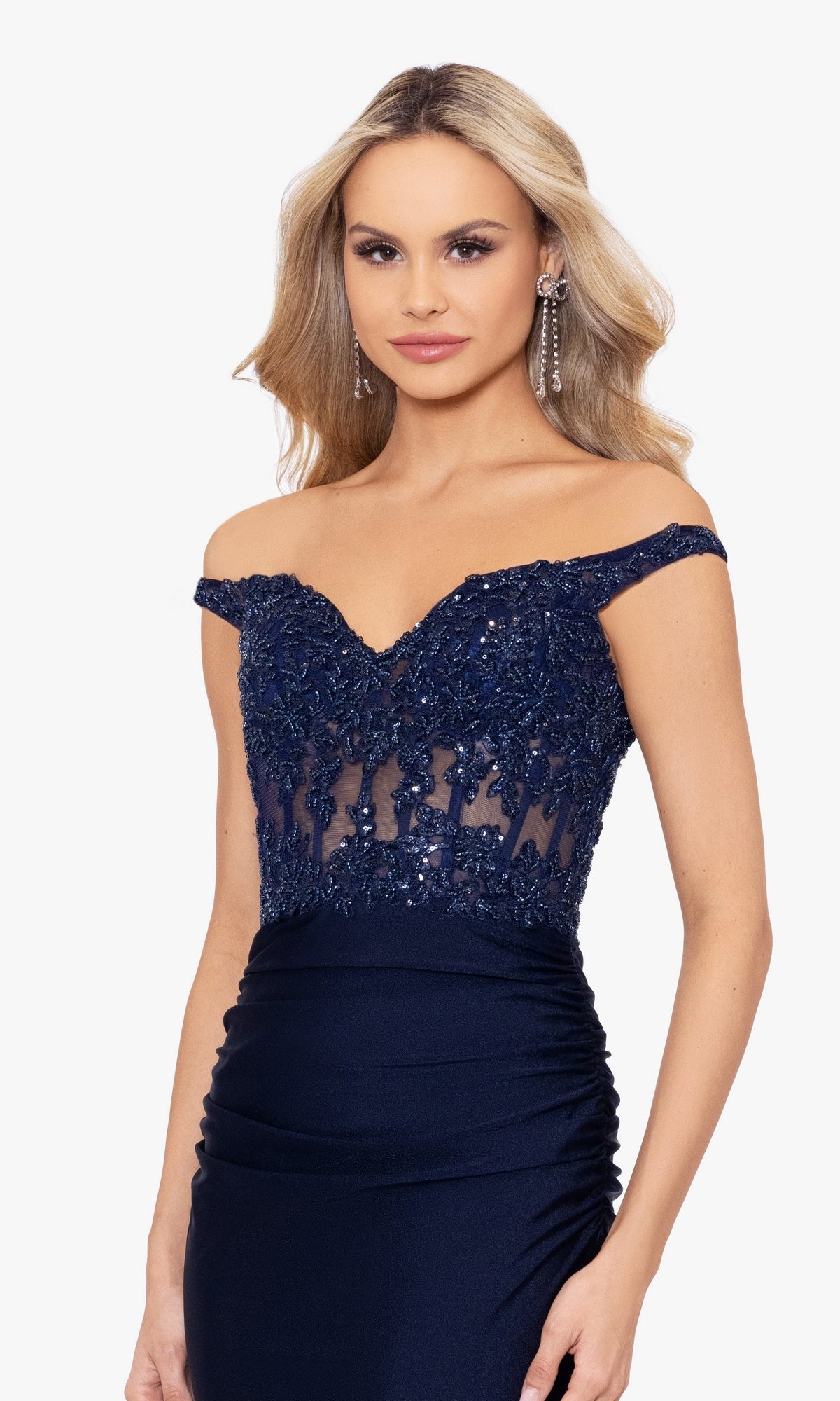 Off-the-Shoulder Long Navy Prom Dress A26276