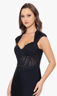 Cap Sleeve Long Black Prom Dress