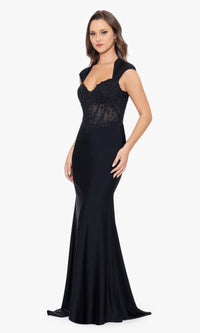 Cap Sleeve Long Black Prom Dress