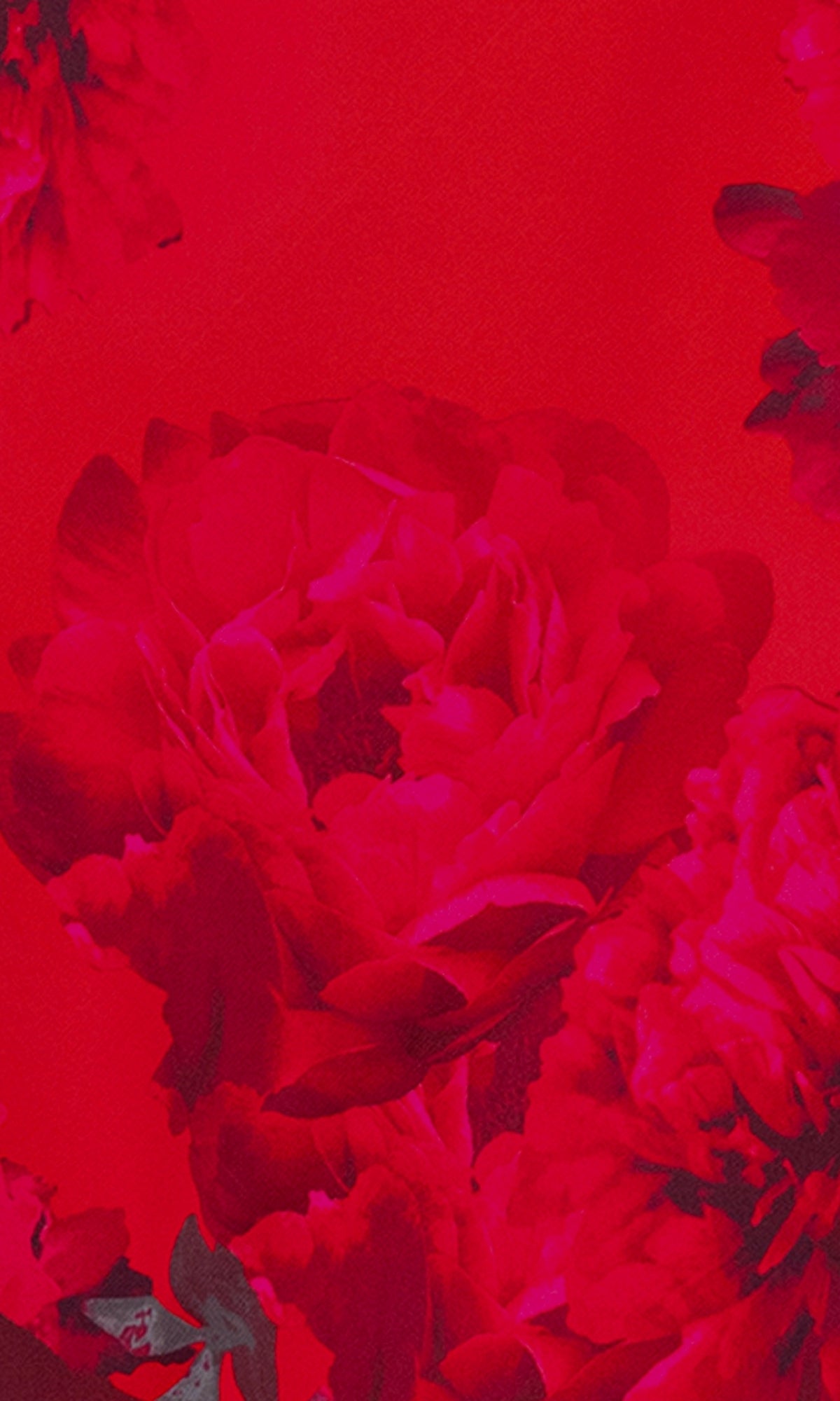 The Long Red Floral Formal Dress: Betsy & Adam A26926 features large red peony flowers with layered petals on a vivid red background, creating a bold, monochromatic look—ideal for making a statement at any formal event.