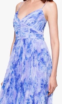 Midi Wedding Guest Dress: Betsy & Adam A27053 Blue Multi / 0