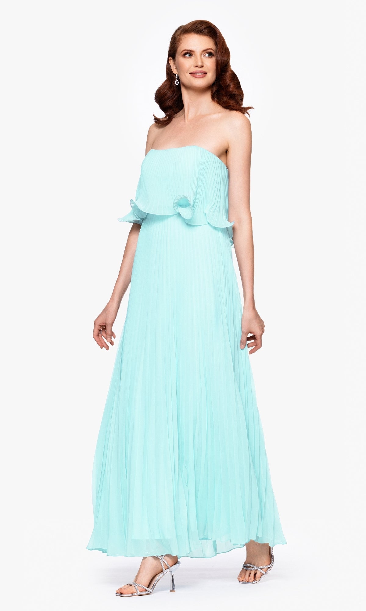 Strapless Wedding Guest Dress: Betsy & Adam A27098 Aqua / 0