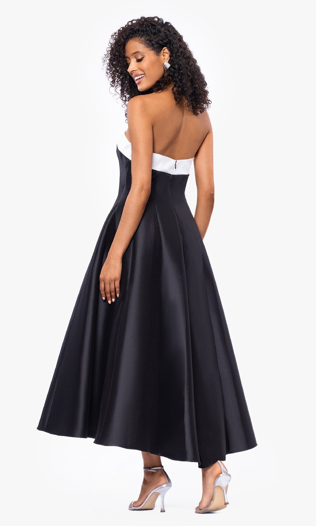 Contrast Strapless Mikado Ballgown in Black/White