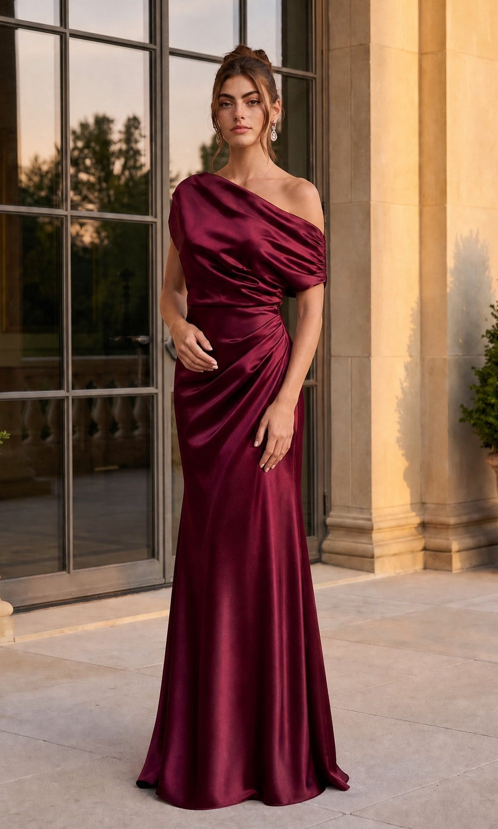 betsy adam burgundy dress and A28118 Long Formal – PromGirl Shoulder dress