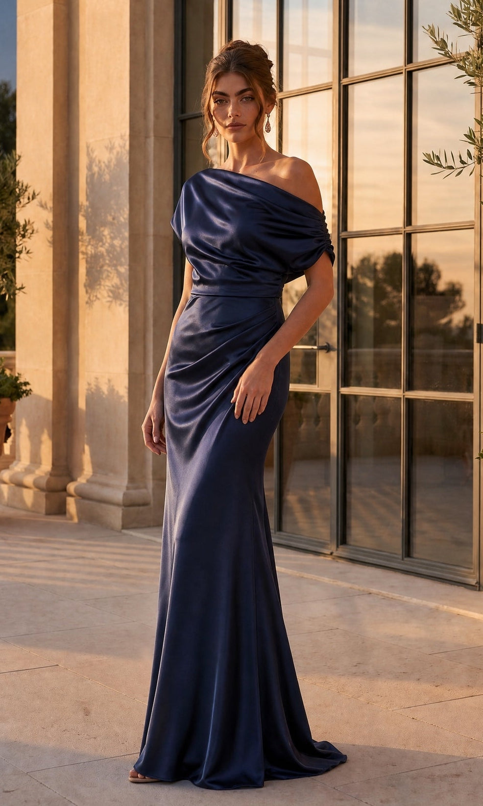 Classic Long Formal Dress with Asymmetrical Neckline – PromGirl