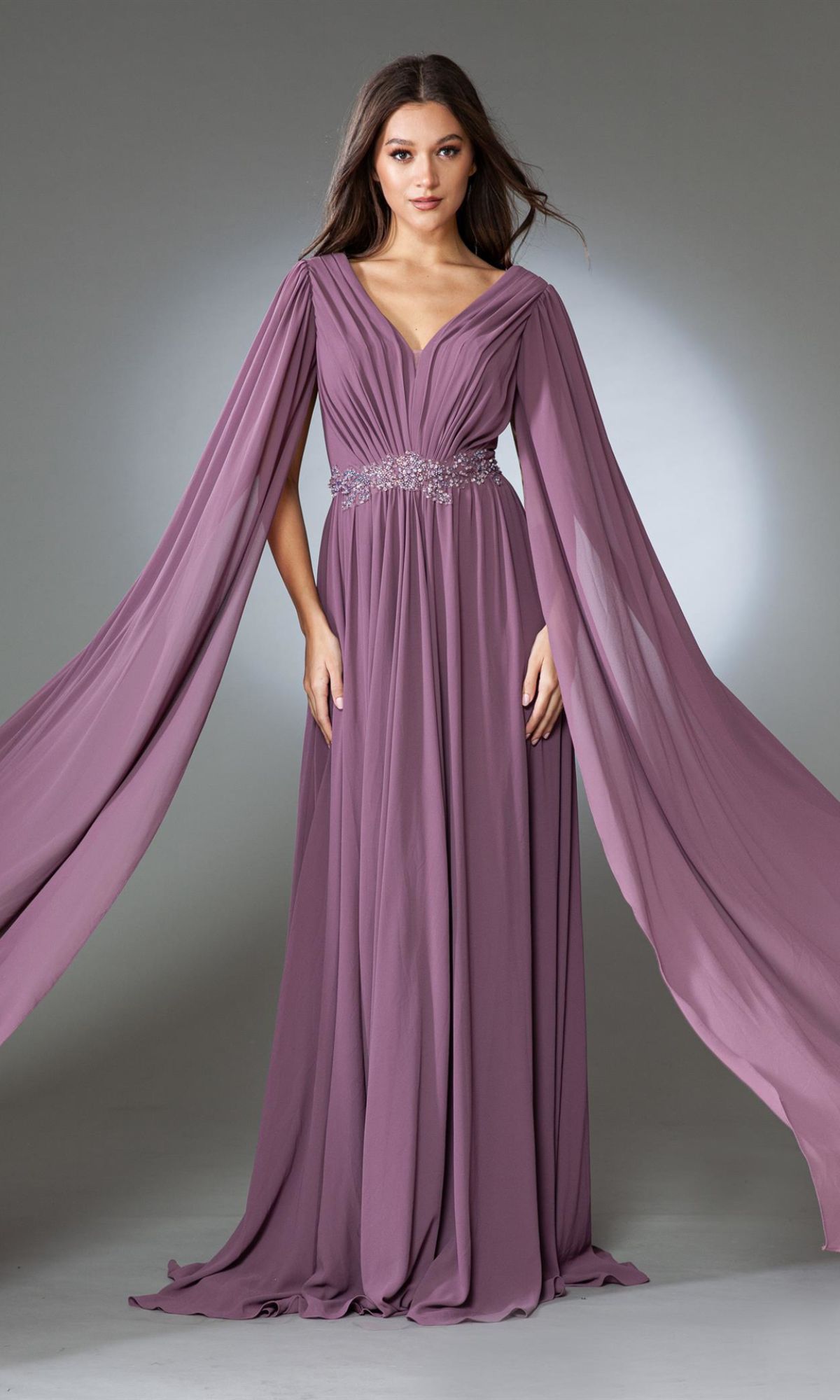 Empire-Waist Long Formal Dress with Drape Sleeves Empire-Waist Long Formal Dress with Drape Sleeves