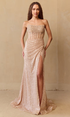 Strapless Long Sequin Prom Dress with Corset Bodice PromGirl Strapless Long Sequin Prom Dress with Corset Bodice PromGirl