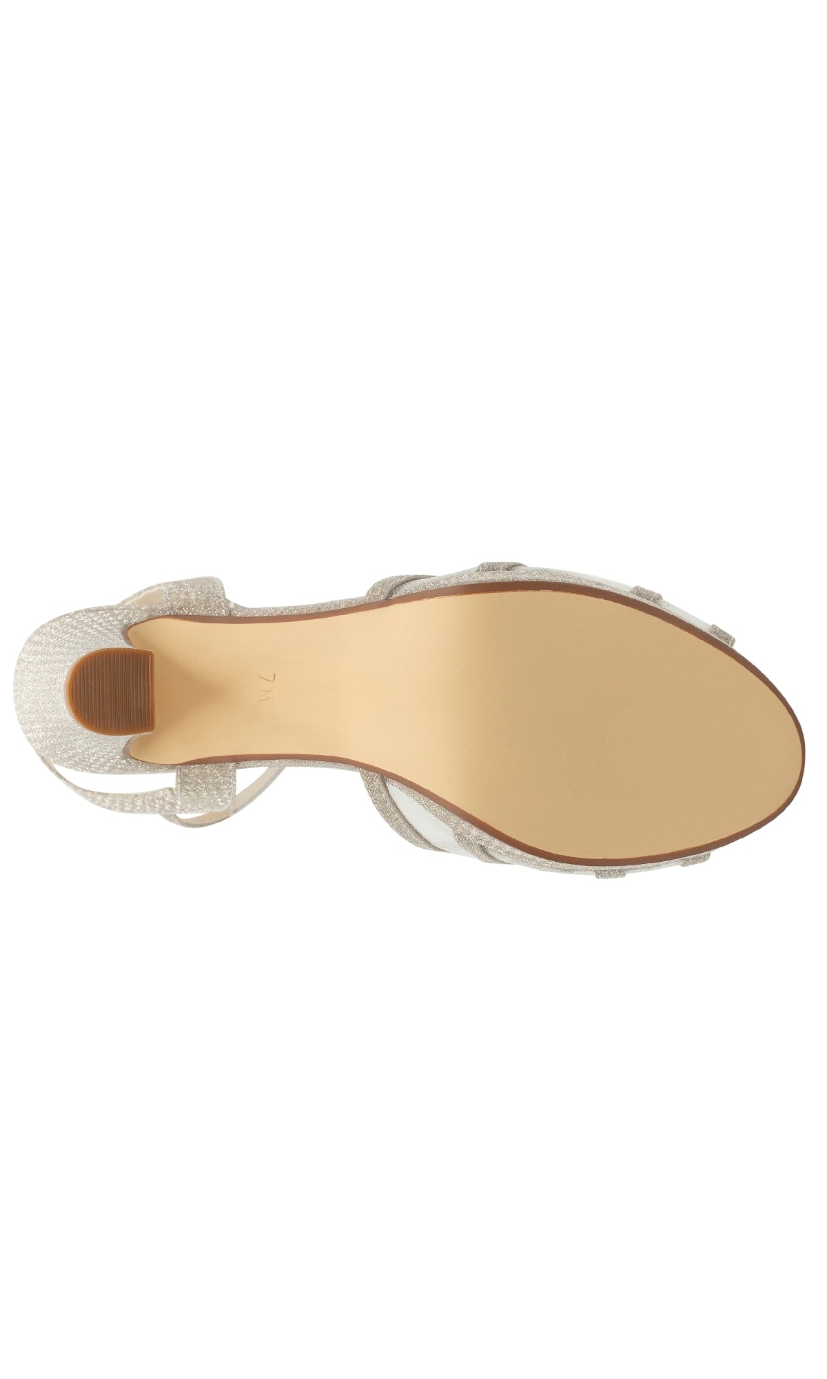 Top view of Anya Champagne Glitter Prom Shoe (Touch Ups 4668) featuring a closed pointed toe, beige sole, and glitter mesh upper.