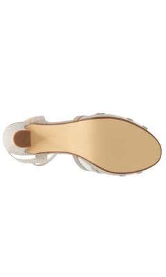 Top view of Anya Champagne Glitter Prom Shoe (Touch Ups 4668) featuring a closed pointed toe, beige sole, and glitter mesh upper.