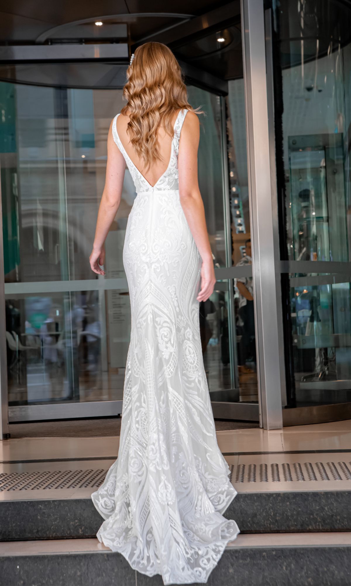 mermaid wedding dress hairstyles Long White Lace Wedding Dress with Mermaid Skirt White/Nude / 14