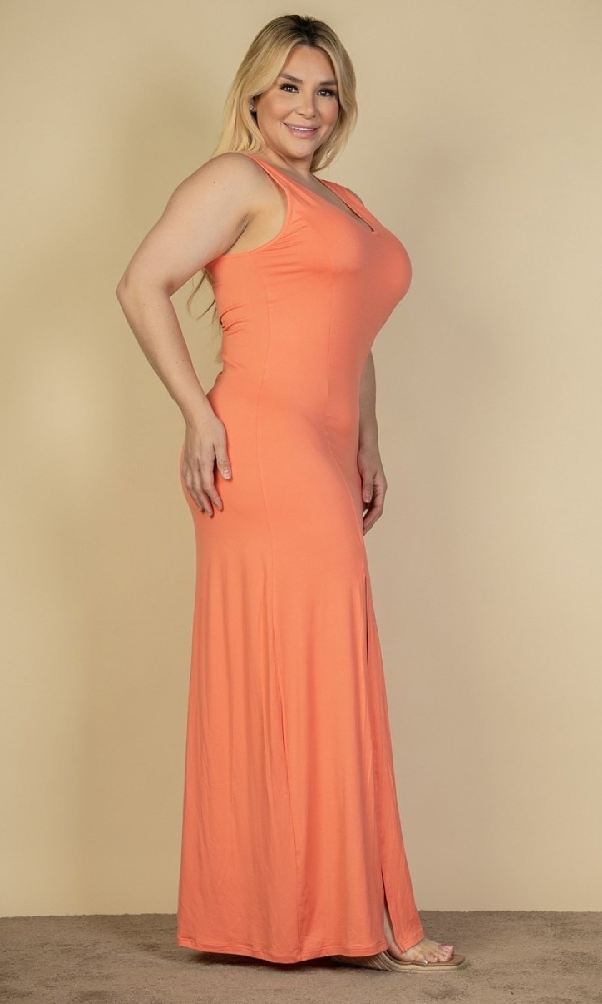 Sleeveless Double-Slit Casual Plus-Size Maxi Dress