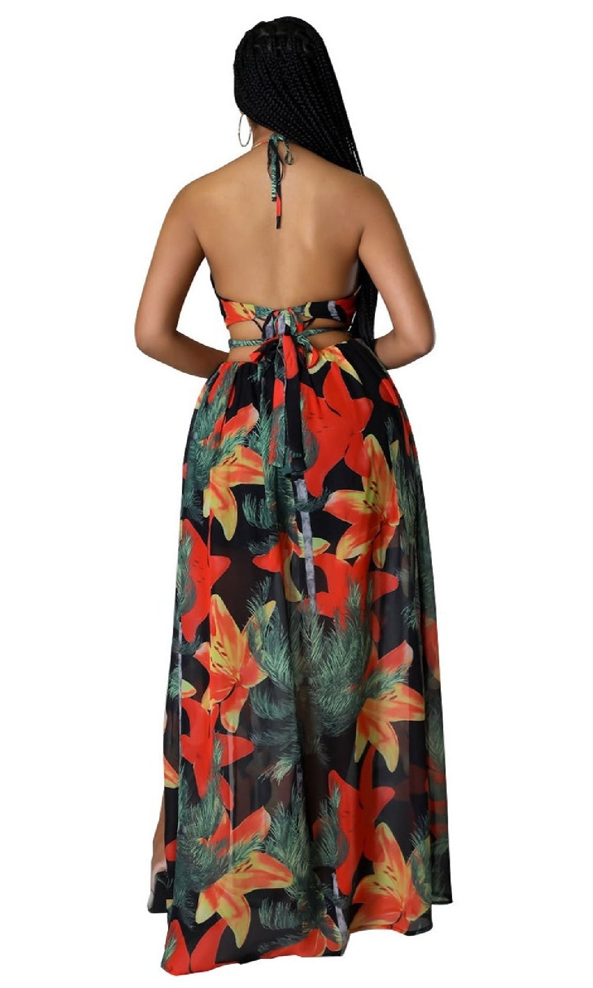 Cut-Out Floral Print Halter Casual Maxi Dress