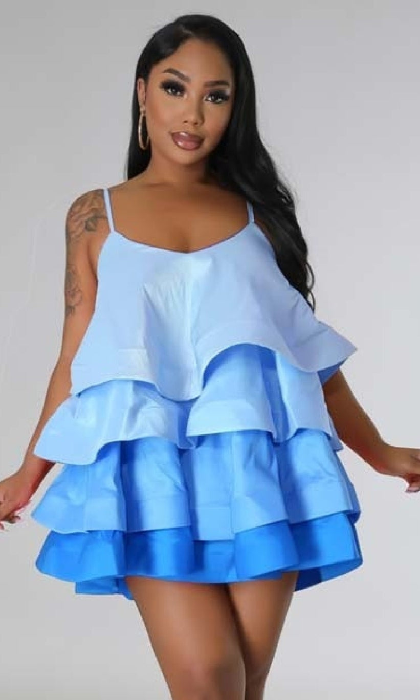 Unique Short Layered Blue Party Dress