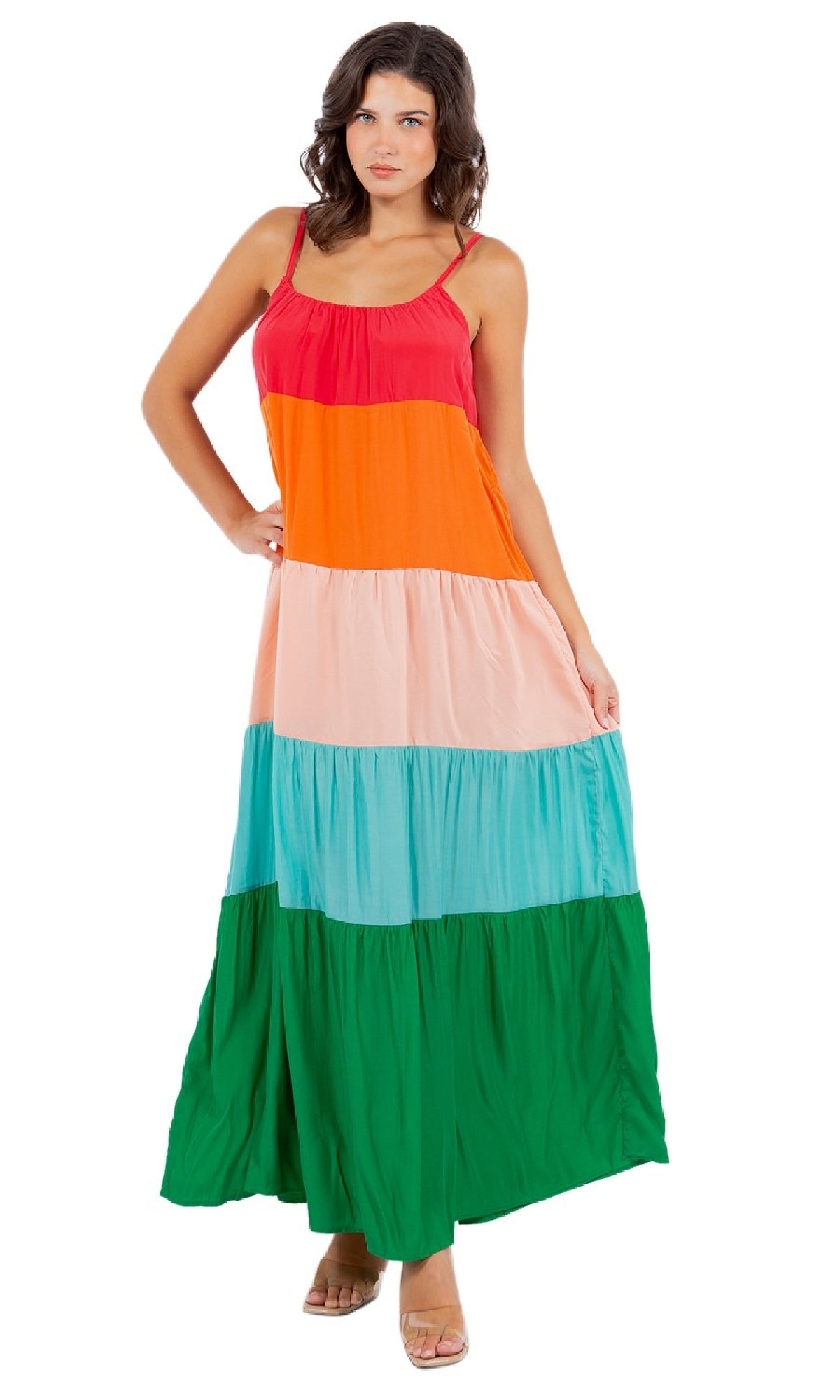 Casual Color-Block Maxi Shift Dress