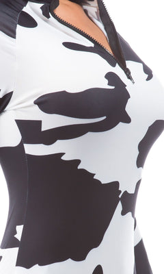 Cow Print Long-Sleeve Bodycon Midi Dress Black White / XLarge Cow Print Long-Sleeve Bodycon Midi Dress Black White / XLarge