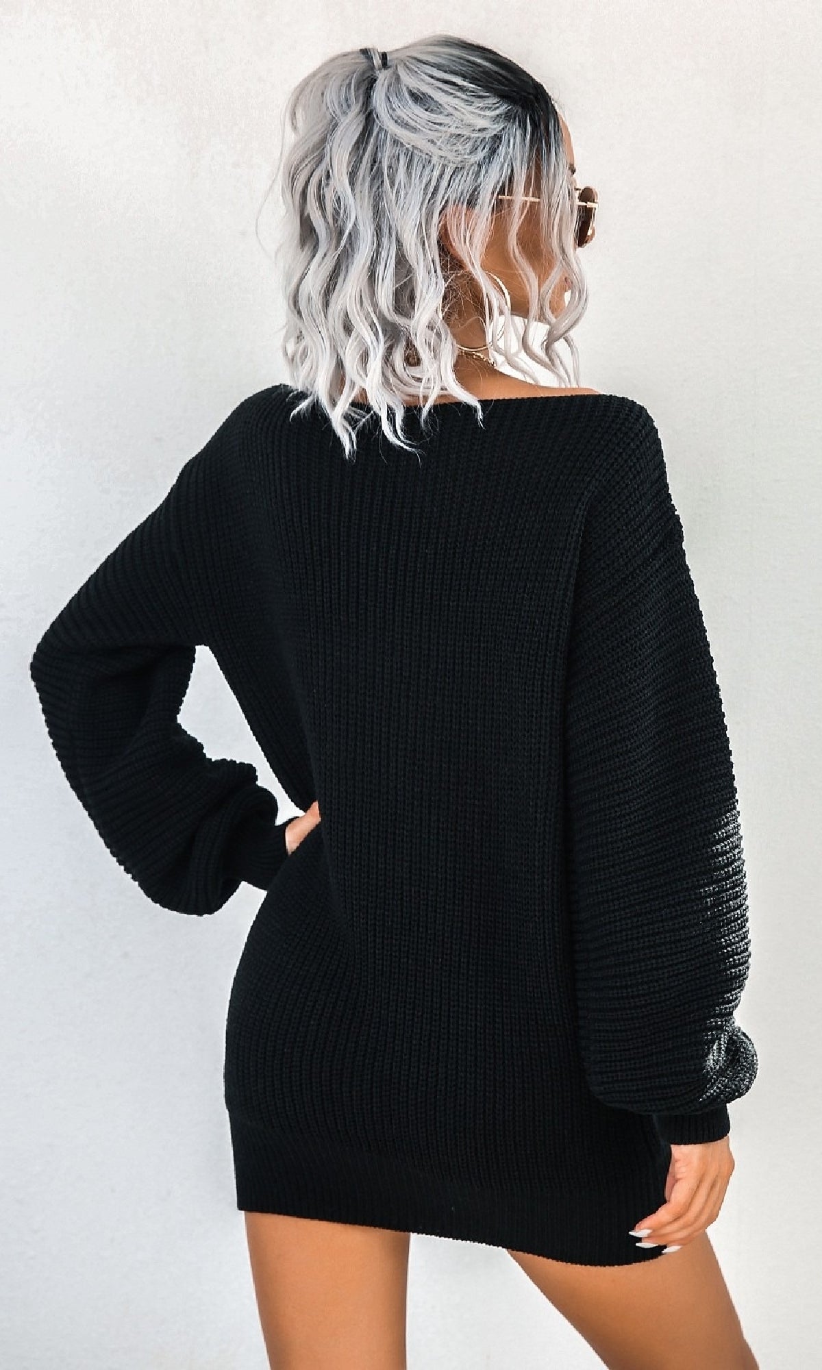 Off-Shoulder Long-Sleeve Short Sweater Dress