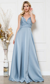 Long Satin A-Line Formal Prom Dress BZ012