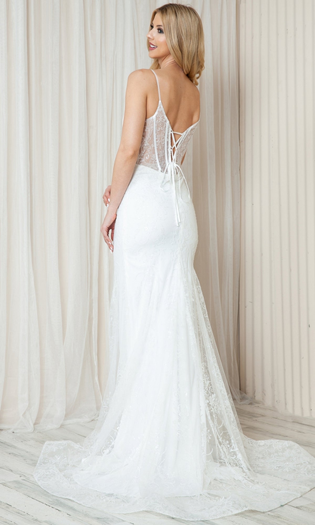 Sheer-Corset Long Glitter-Print Prom Dress BZ015