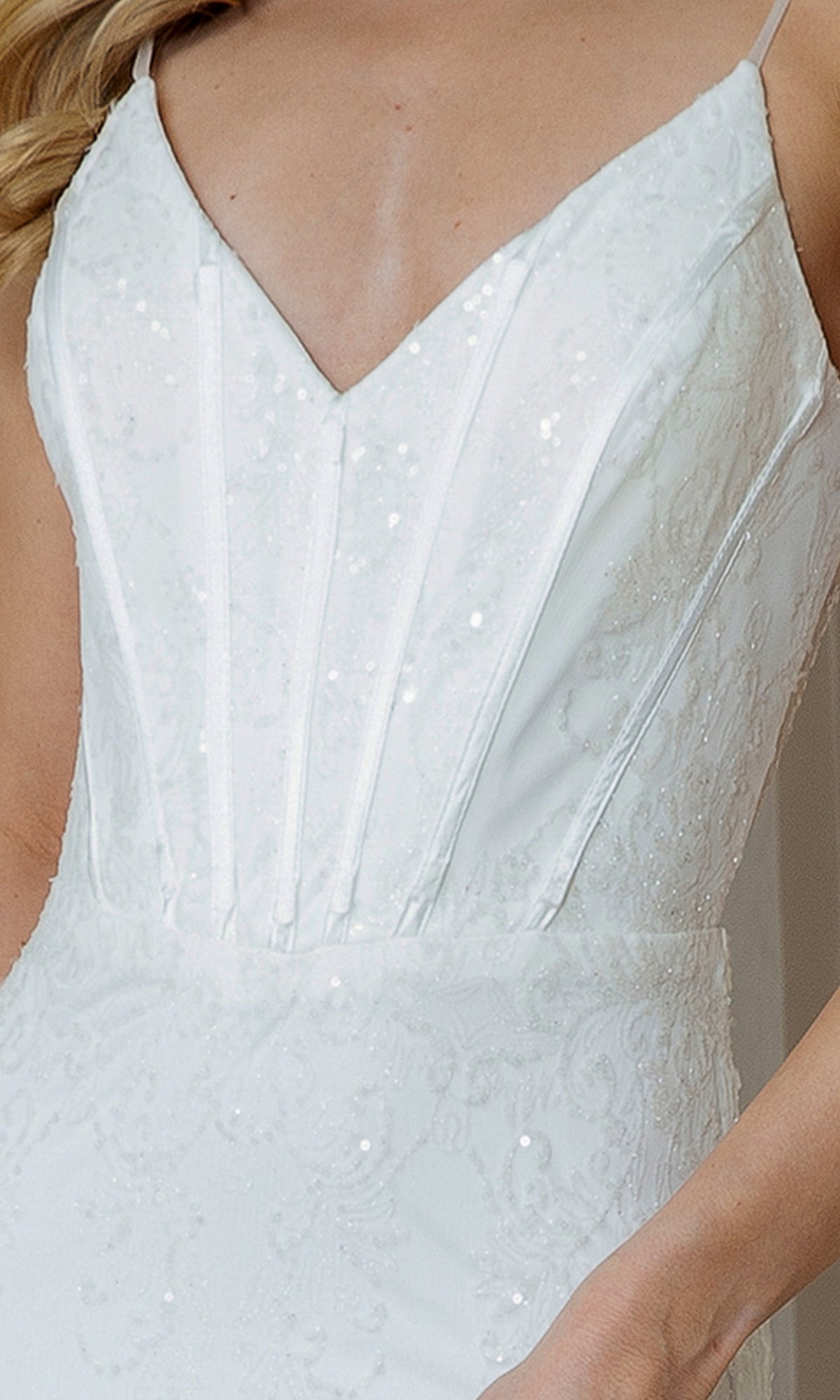 Sheer-Corset Long Glitter-Print Prom Dress BZ015