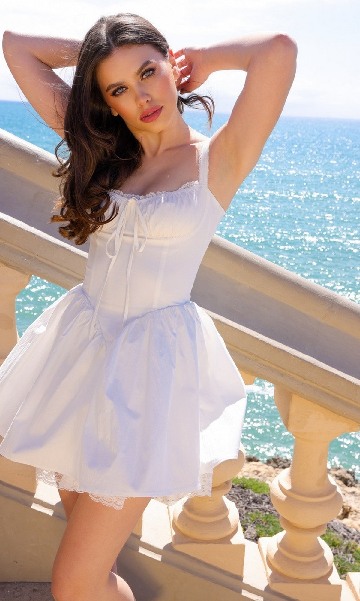 blue dress for baby girl Short White Graduation Party Dress with String Bodice White / XSmall