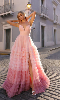 Nox Anabel Ruffled Ombre Prom Ball Gown C1420