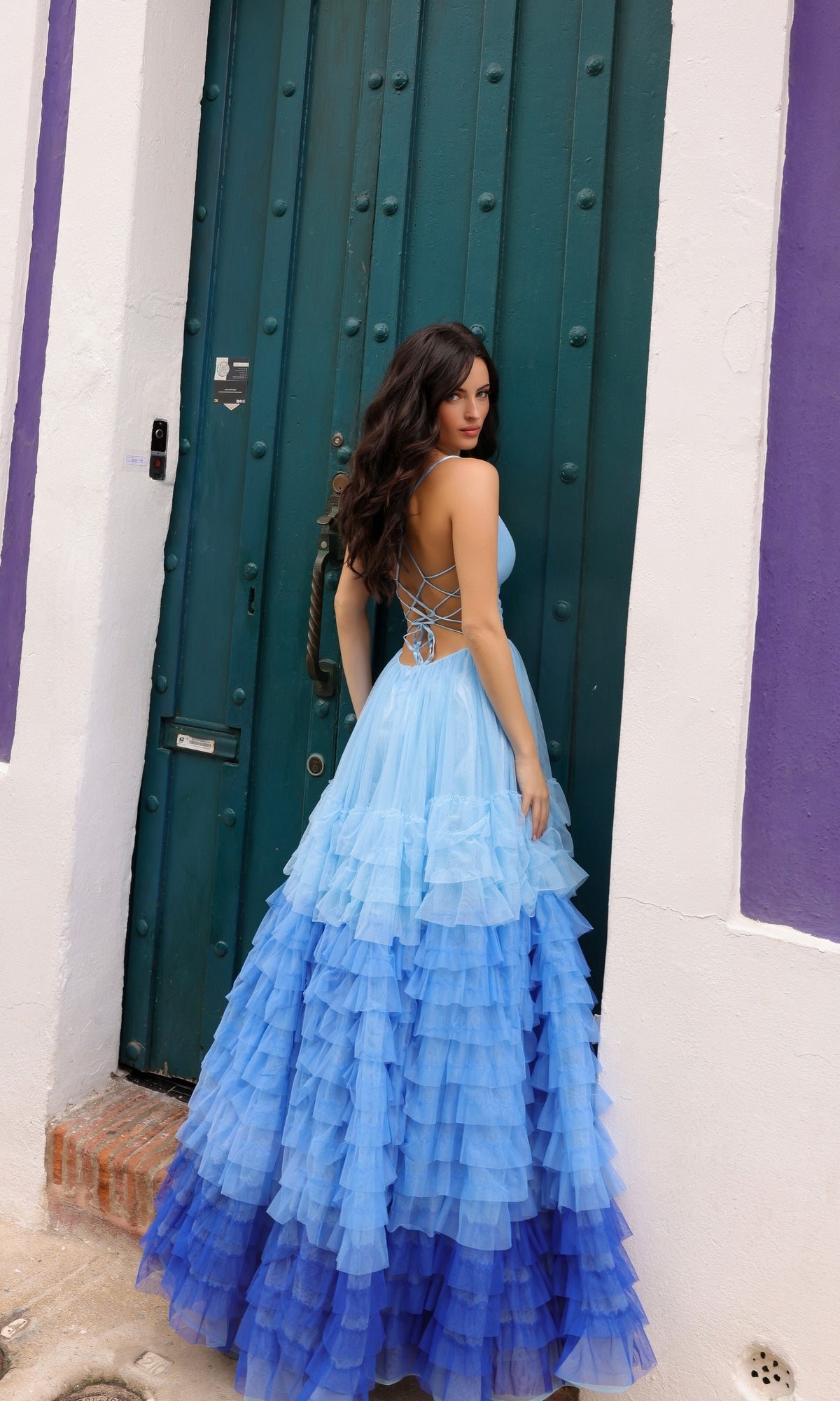 Nox Anabel Backless Ombre Prom Dress with Ruffles