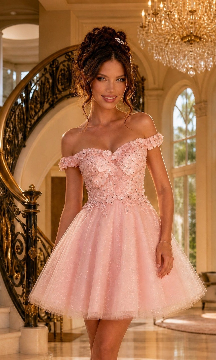 Beaded-Bodice A-Line Homecoming Dress: Chicas C315 Blush / XSmall