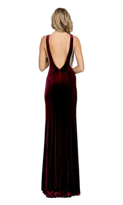 High-Neck Long Velvet Prom Dress with Sheer Sides Red / Small