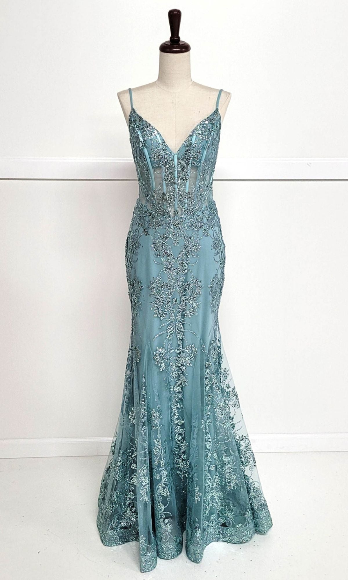 prom dress on mannequin Zapaka Women Purple Prom Dress Mermaid Spaghetti Straps Formal Dress With Beading, Purple / UK32