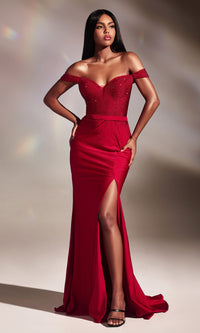 Off-Shoulder Sparkly Tight Long Prom Dress CA106