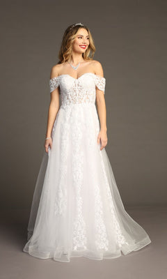 Off-the-Shoulder Long Lace Prom Dress with Lace-Ups Off White / 3XLarge Off-the-Shoulder Long Lace Prom Dress with Lace-Ups Off White / 3XLarge