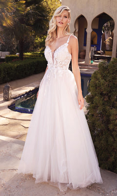 Off-White Long Lace Prom Dress with Sheer Bodice Off White / 10 Off-White Long Lace Prom Dress with Sheer Bodice Off White / 10