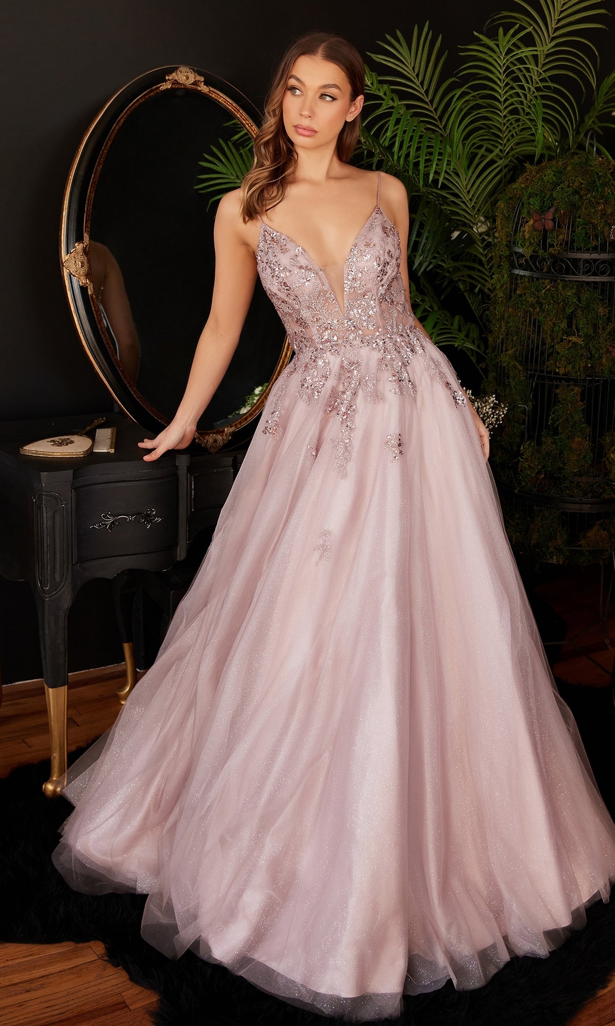 Dusty Rose Pink Long Glitter Prom Dress CB117