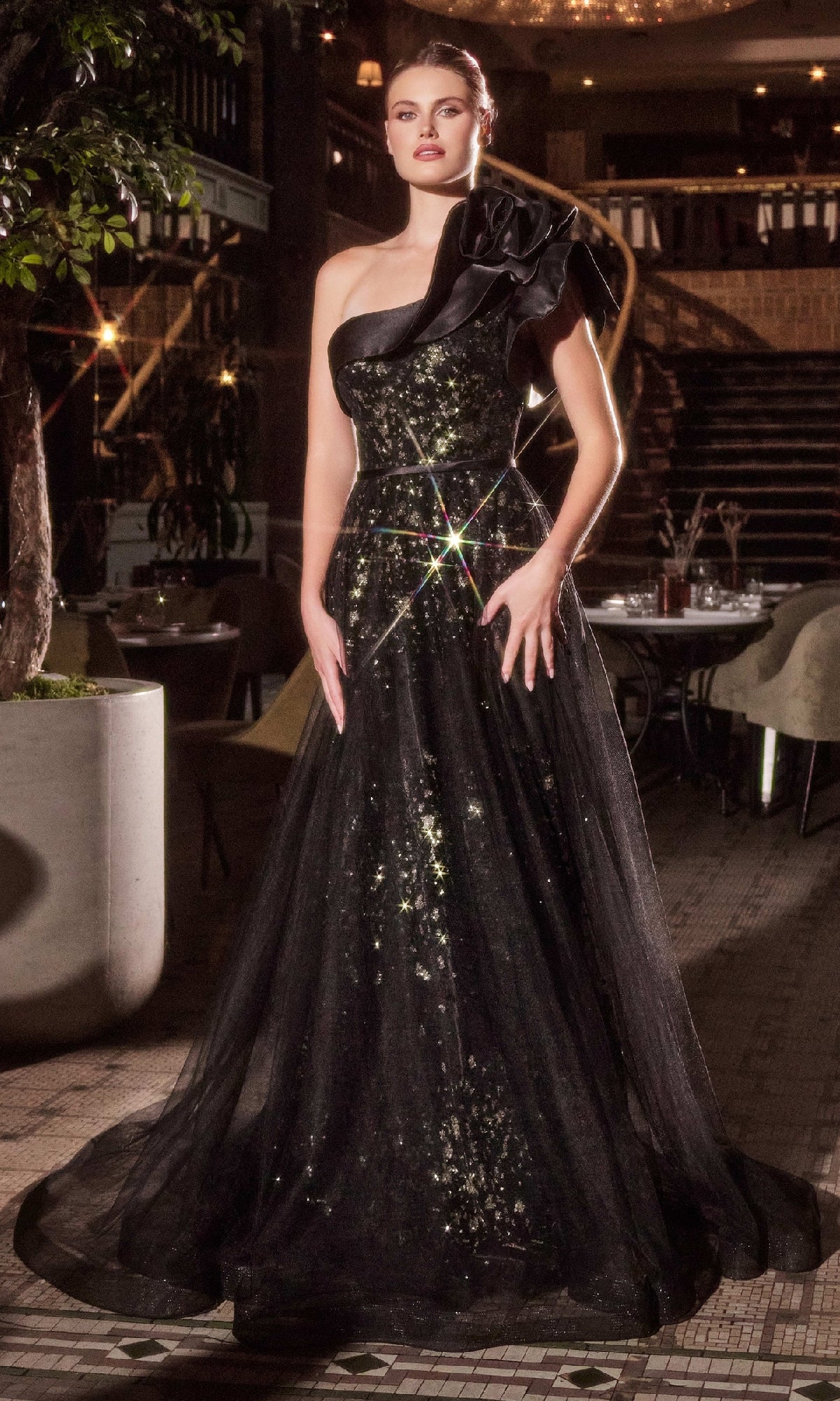 One-Shoulder Black Formal Dress: Ladivine CB157