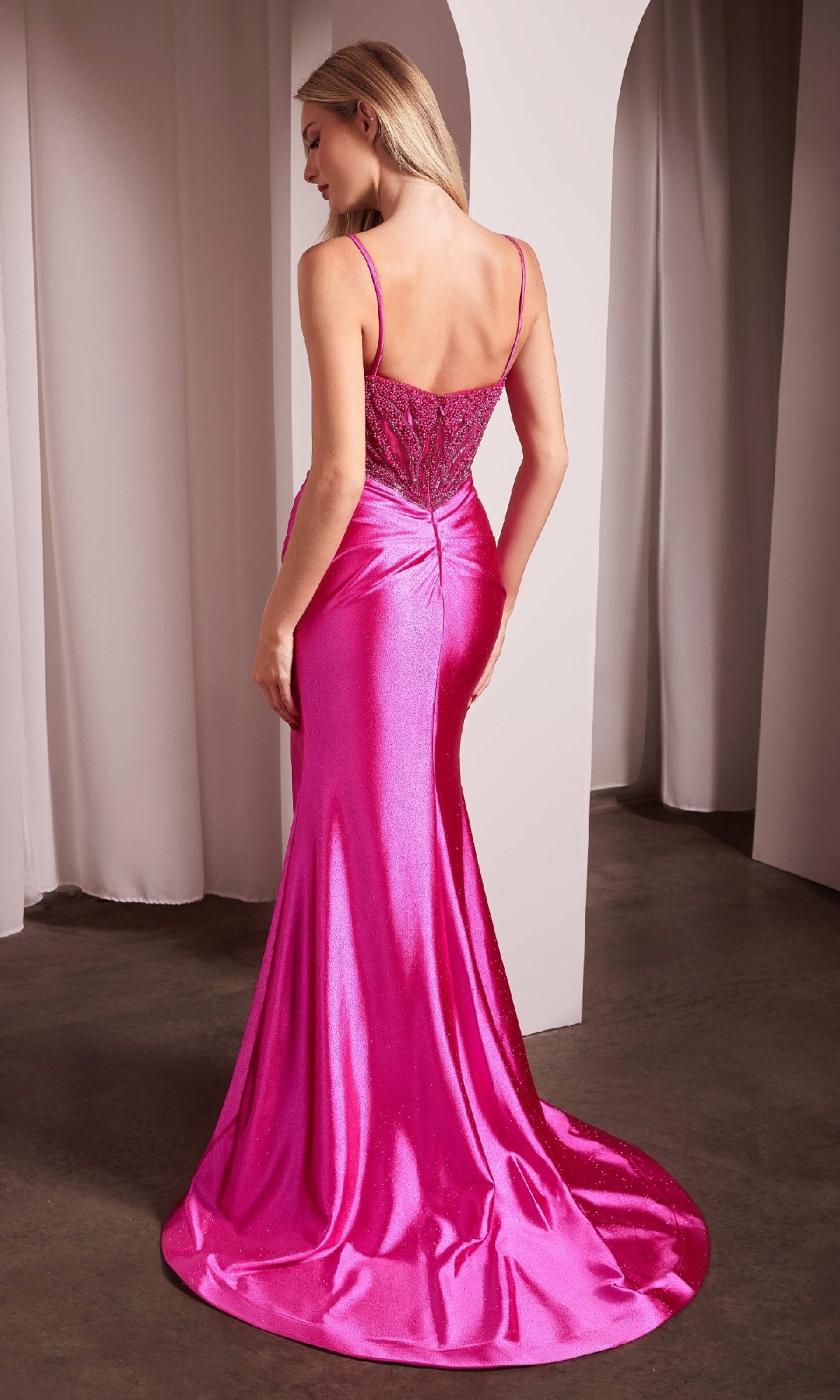Plunging V-Neck Long Prom Dress with Pearl Beading Light Blue / 4