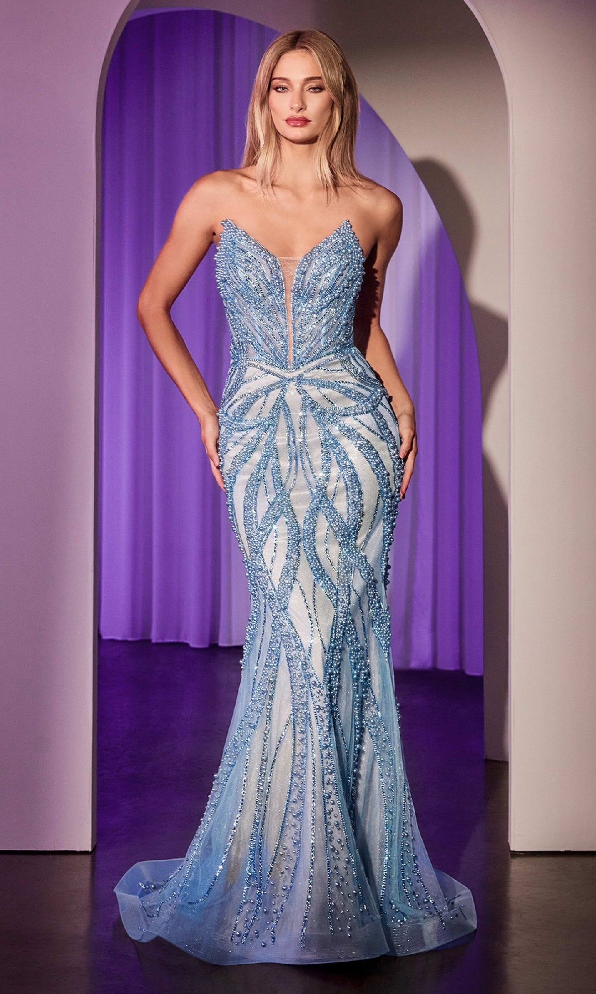 Strapless Long Beaded Prom Dress: Ladivine CC0688